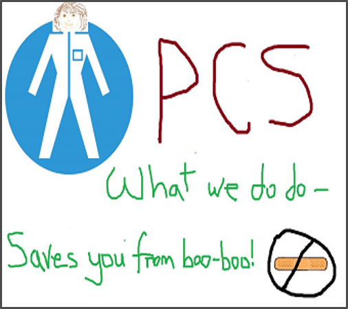 Hand drawn: PCS. What we do do Saves you from boo boo!