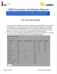 WEG Contractor Certification Report